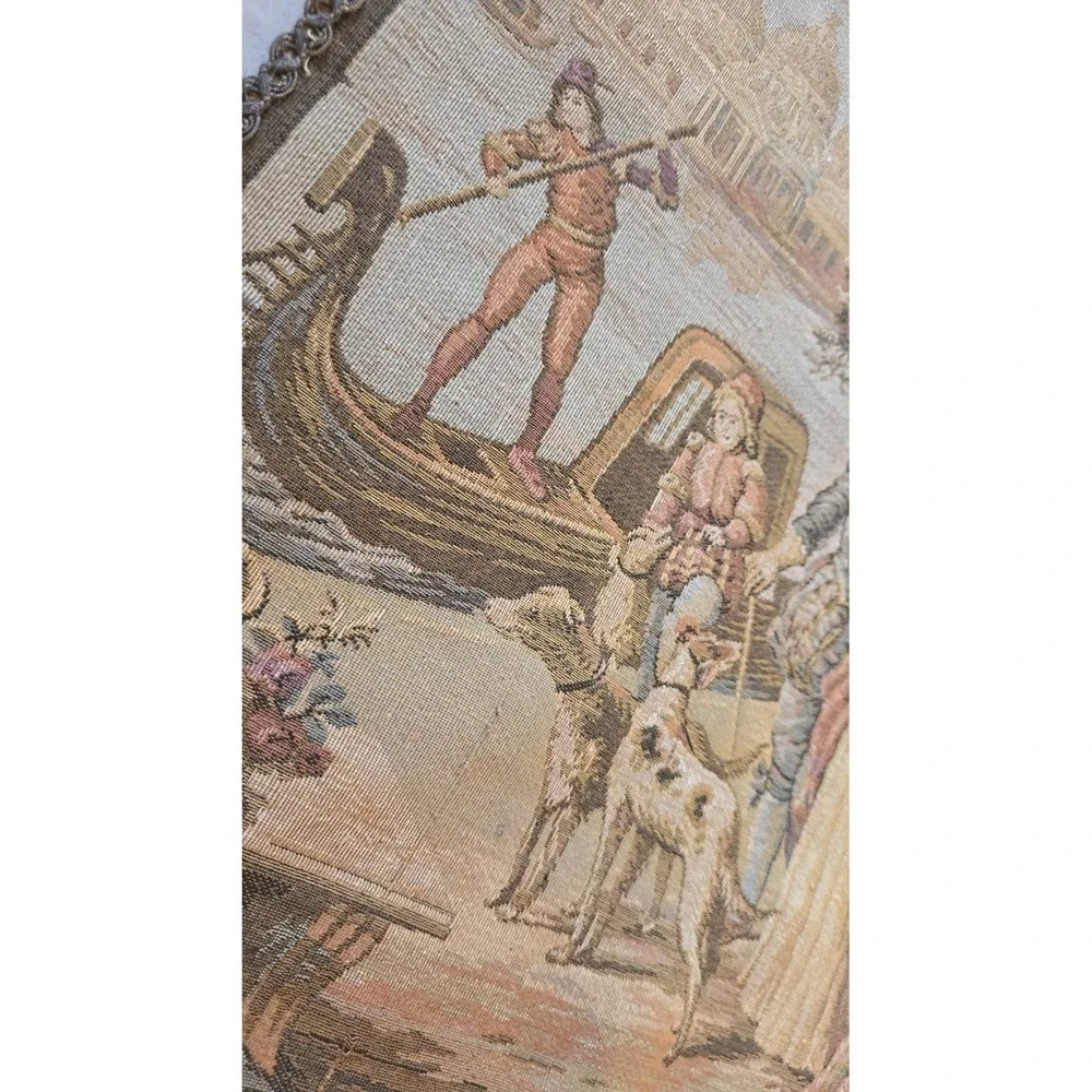 VTG Tapestry Wall  Romantic Scene Dogs Tassels Cottagecore Ready 2 Hang SZ 20x20